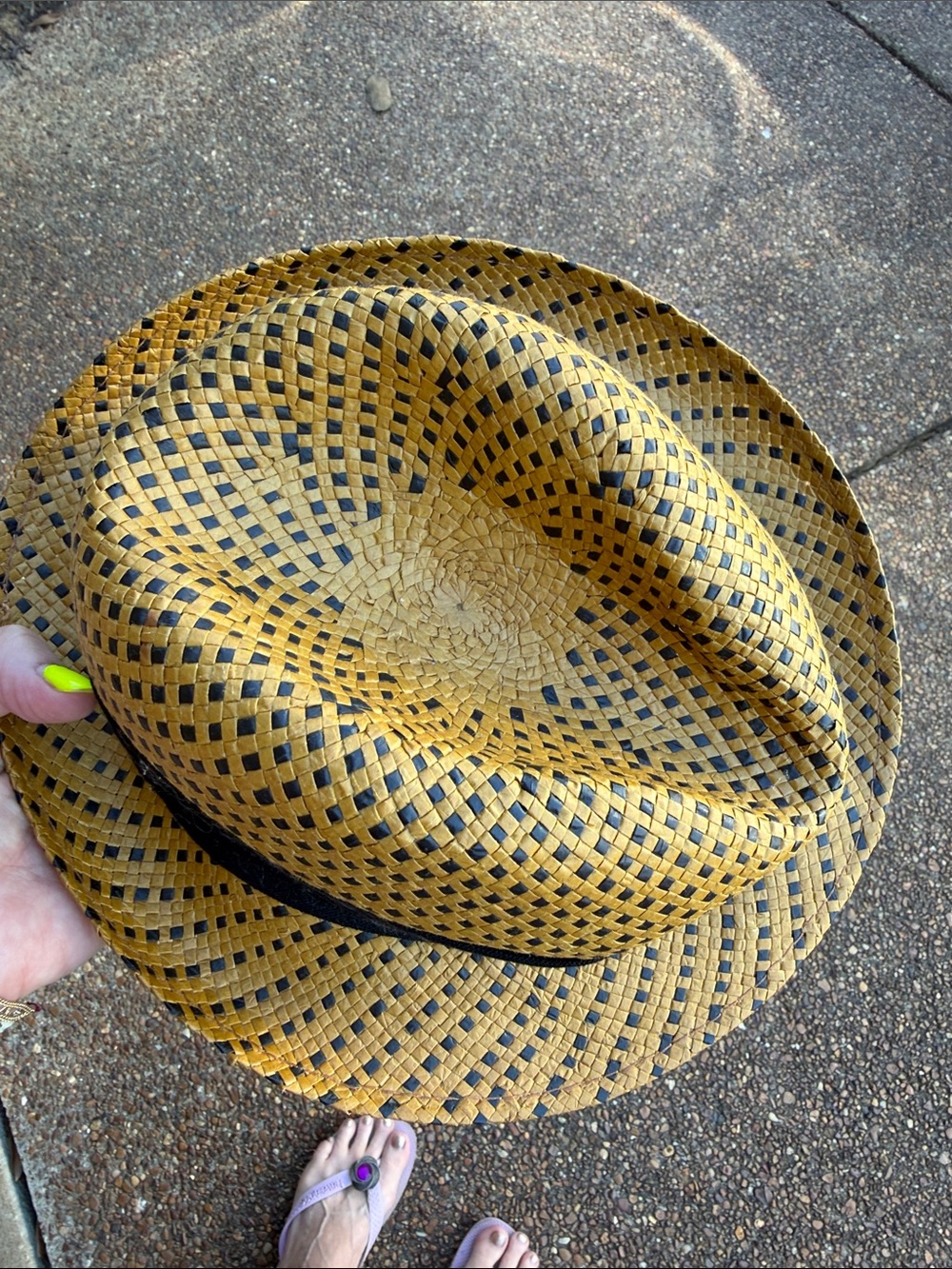 SCALA Yellow Woven Straw Fedora with Black Band